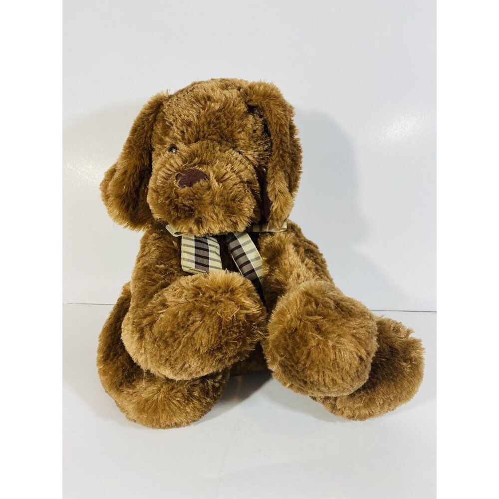 Chocolate Lab Labrador Puppy Dog Funhouse Bow Stuffed Plush Animal Toy Floppy